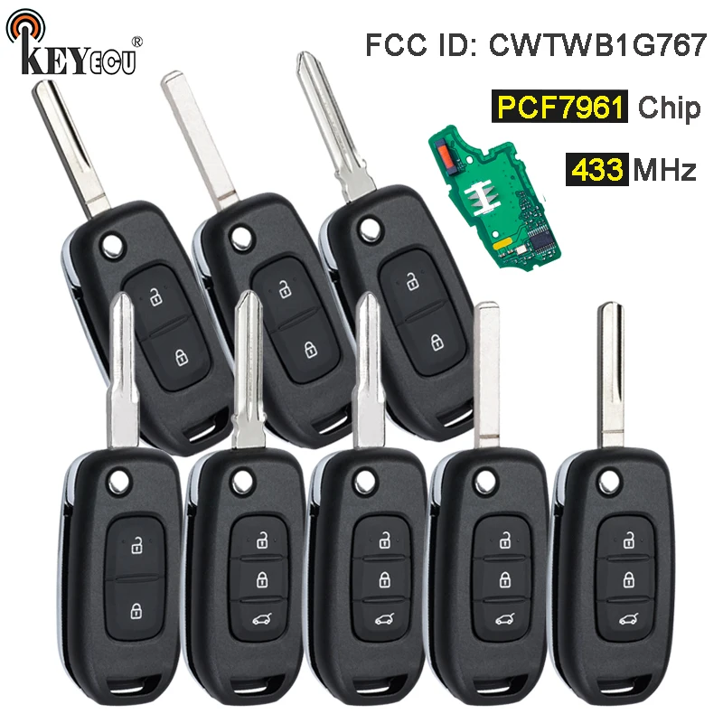 

KEYECU 433 МГц PCF7961M Чип FCC ID: CWTWB1G767 Флип-брелок для Renault Captur Symbol Megane 3 Kadjar Dacia Logan 2 Logan