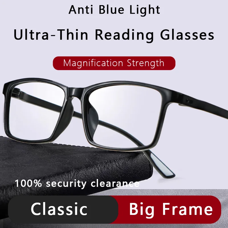 Ultra-Thin Reading Glasses Men - Unbreakable Blue Light Blocking Computer Readers - Stay Clear Magnifying Vision