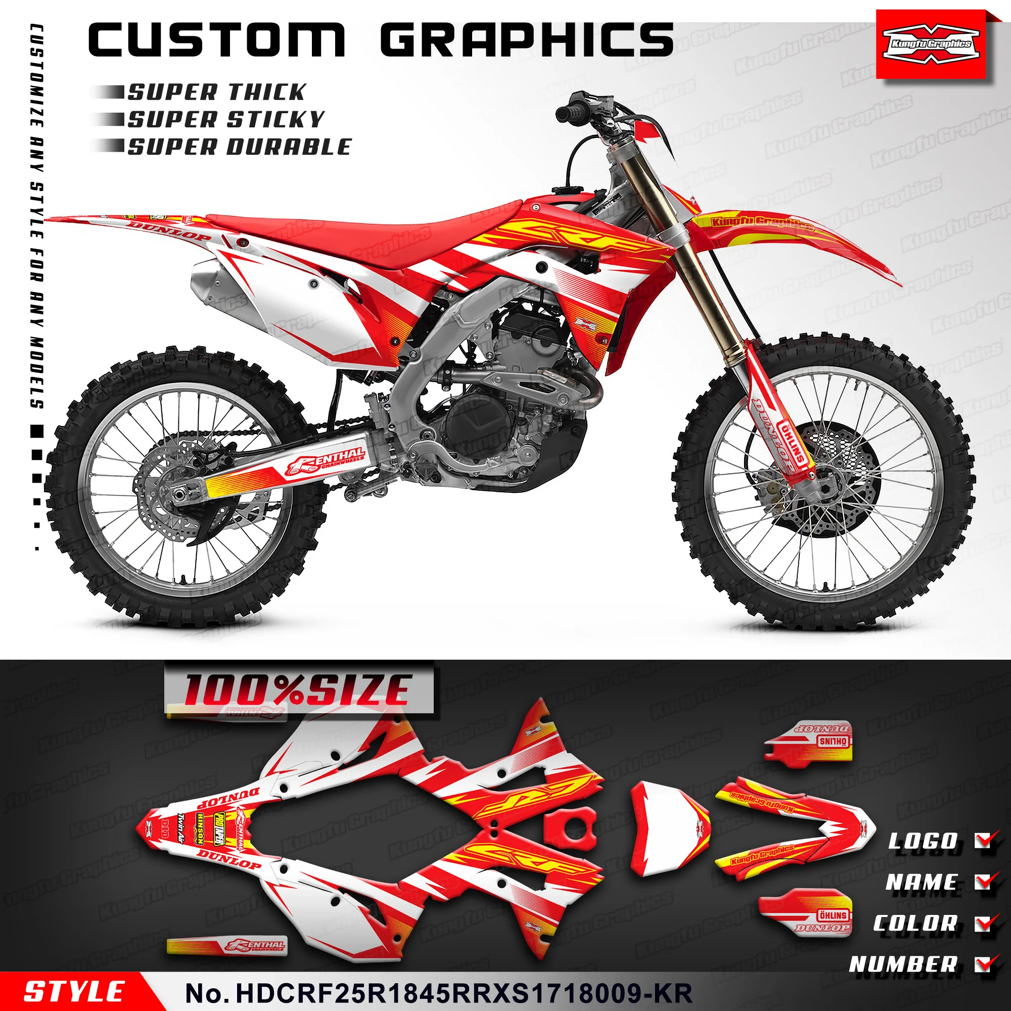 

KUNGFU GRAPHICS Stickers Complete Wrapping for Honda CRF250R CRF450R 2017 2018 2019 2020 2021, HDCRF25R1845RRXS1718009-KR