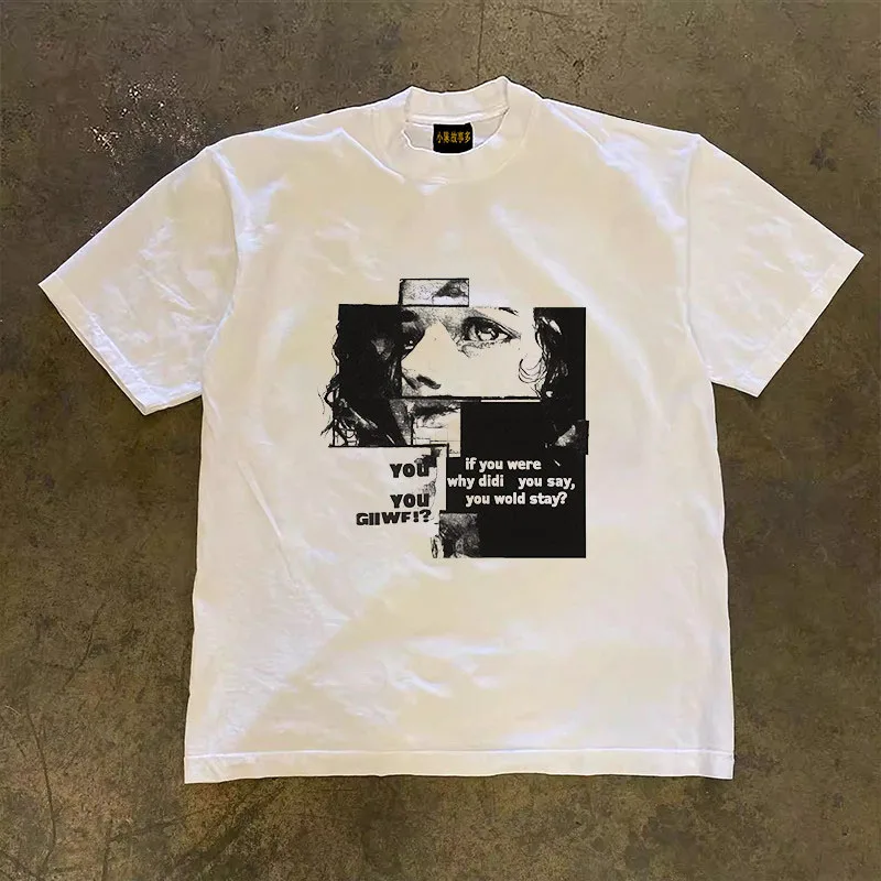 Pure Cotton Short Sleeve T-Shirt Double Thread Loose Fit Male American Retro Style Heavyweight Couple's Casual Breathable Tee