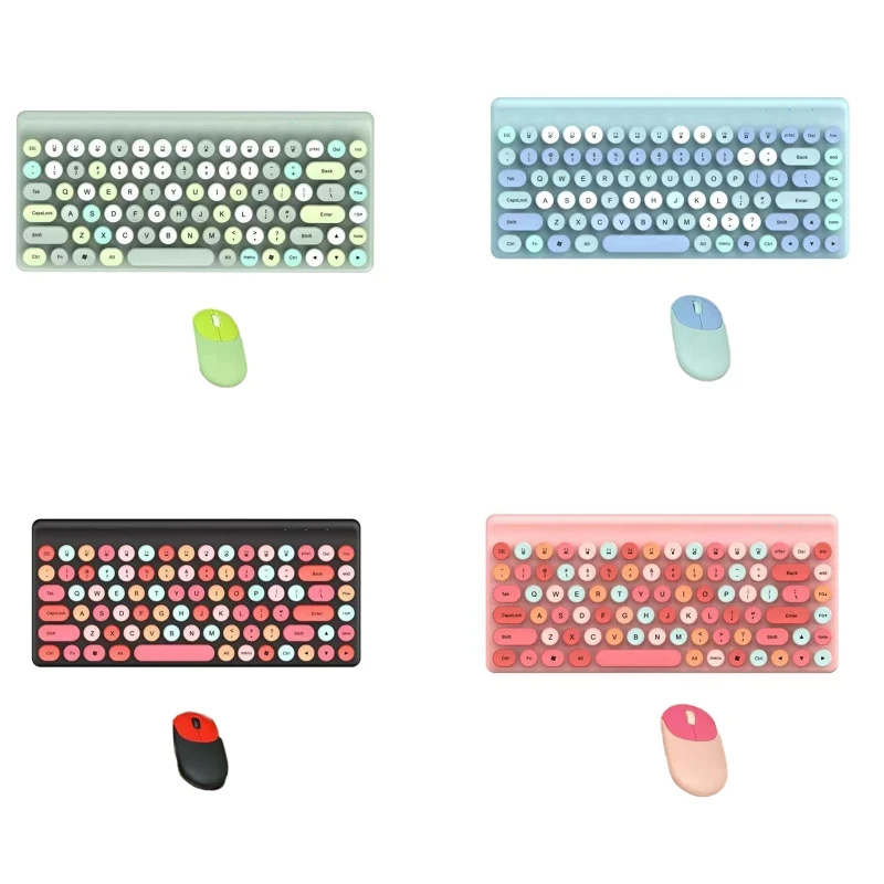 

Wireless Keyboard Mouse Combo 2.4G Colorful Typewriter Compact Keyboard with 86 Round Retro Keycap for PC Desktop Laptop