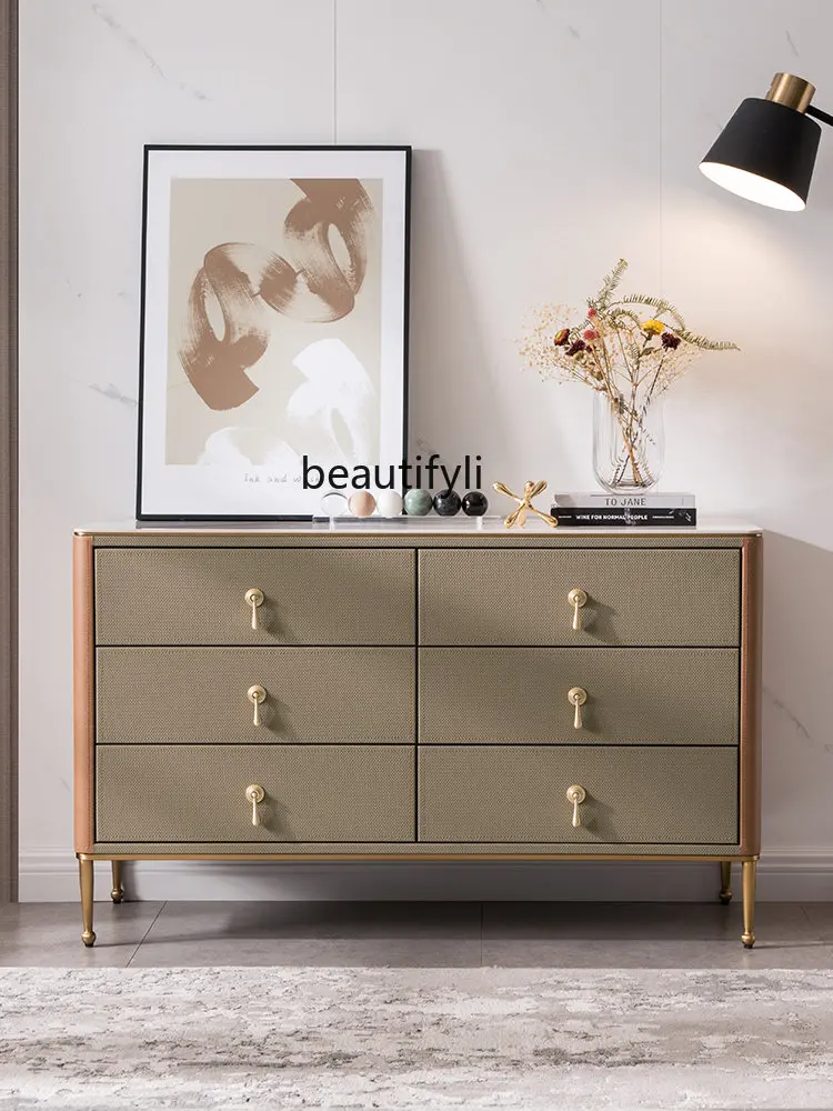 Minimalist Light Luxury Chest of Drawers Chest of Six Drawers Storage Cabinet Modern Stone Plate Sideboard Cabinet