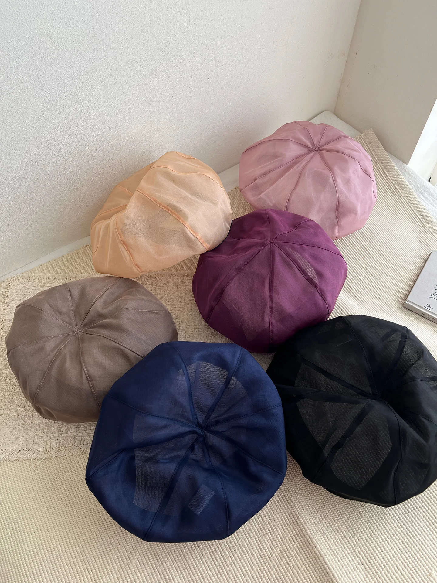 00-桑シルクベレー帽軽量通気性二重層本物のシルクアーティストハット女性春夏-3d-クラウドキャップエレガント