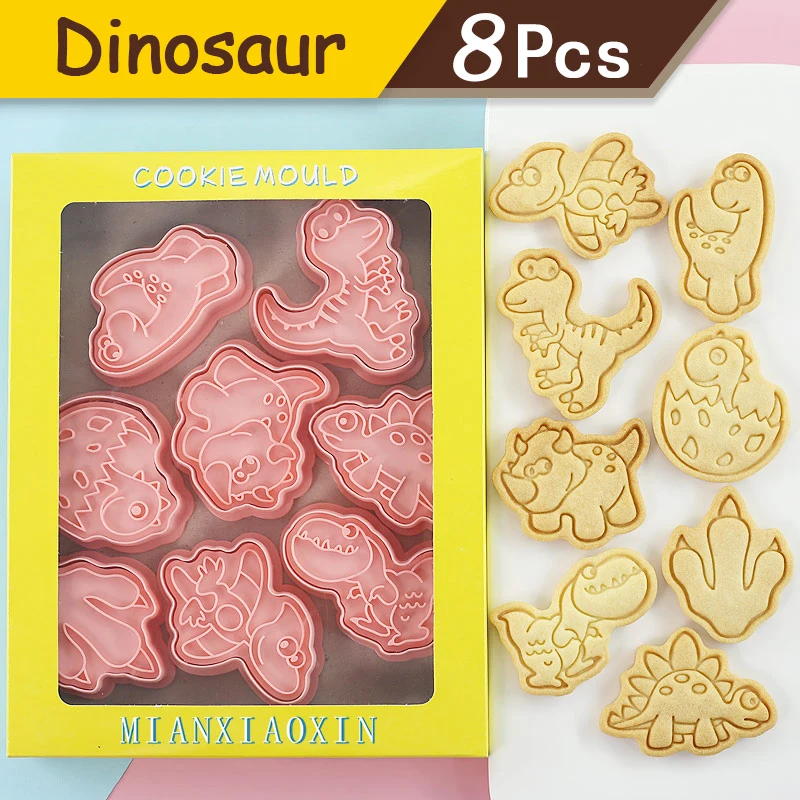 8-teilige Dinosaurier-Ausstechformen, 3D-Tier-Prägeschneider, DIY-Backwerkzeuge für Kindergeburtstag, Mottoparty, Weihnachten, Babyparty