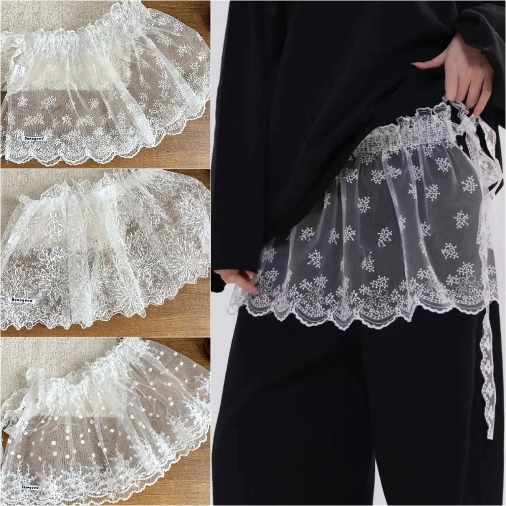 

Французская кружевная мини-юбка с вышивкой в стиле Y2K, уличная мода, юбка с рюшами и асимметричным подолом, на шнуровке, с оборками, в стиле Харадзюку