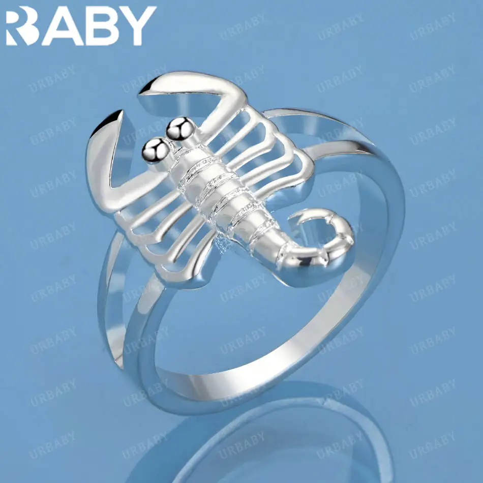 

URBABY 925 Sterling Silver Size 7-10 Lobster Ring For Women Men Fashion Jewelry Charm Grace Wedding Engagement Accessories