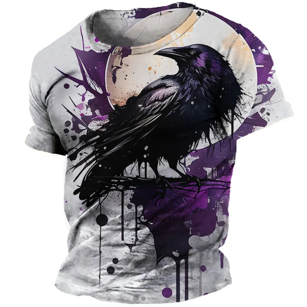 3D Bird Crow Printed Men's T-shirt,Casual Short Sleeve Street Clothing,Animal Creative Design,Harajuku Personalized Top