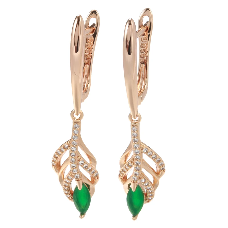 

Wbmqda Luxury Elegant Tassel Long Drop Earrings For Women 585 Rose Gold Color With Green Natural Zircon Retro Wedding Jewelry