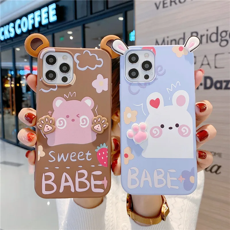 Cute Sweet Silicone Cover For Samsung Note 8 9 10 20 Ultra Lovely 3D Bear Cartoon Case For Galaxy S8 S9 S10 S20 S21 S22 FE Plus