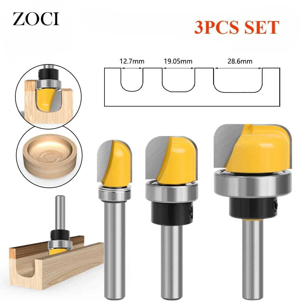 3PCS Set Ball Nose Router Bits Diameter Bowl Tray Template Milling Cutter Wood Carving Tools Cnc Mill Woodworking Router Bit Kit