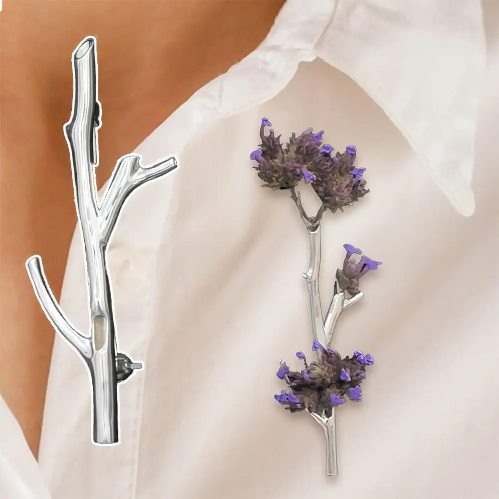 Creative Branch-Shaped Flower Insert Brooch Plastic DIY Clothing Corsage Metal Branch Pins for Brooches with Insert Flowers