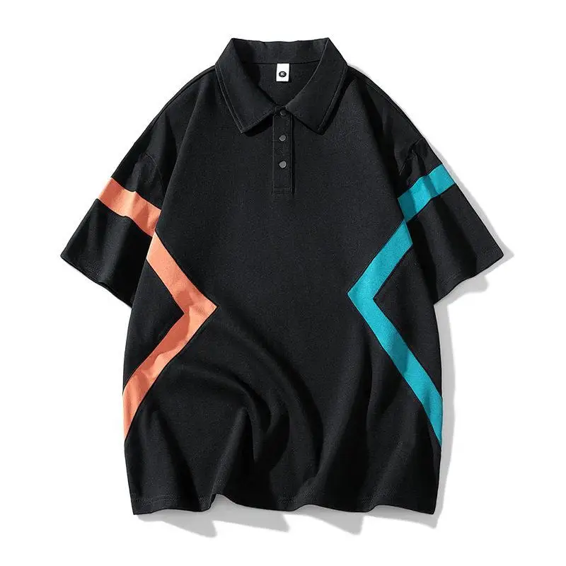 

Ice Silk Short Sleeve Shirt Casual Color Block Collar Summer Fashionable American Style Versatile Flip Collar Top for Men