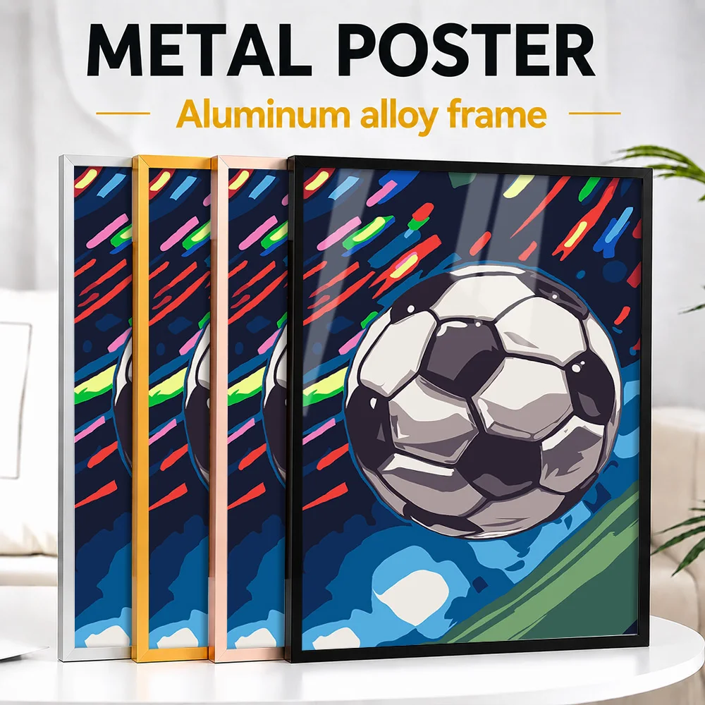 Colorful Soccer Framed Aluminum Metal Poster Customized Photo Vibrant Color Style Wall Art For Living Room Ideal Birthday Gift