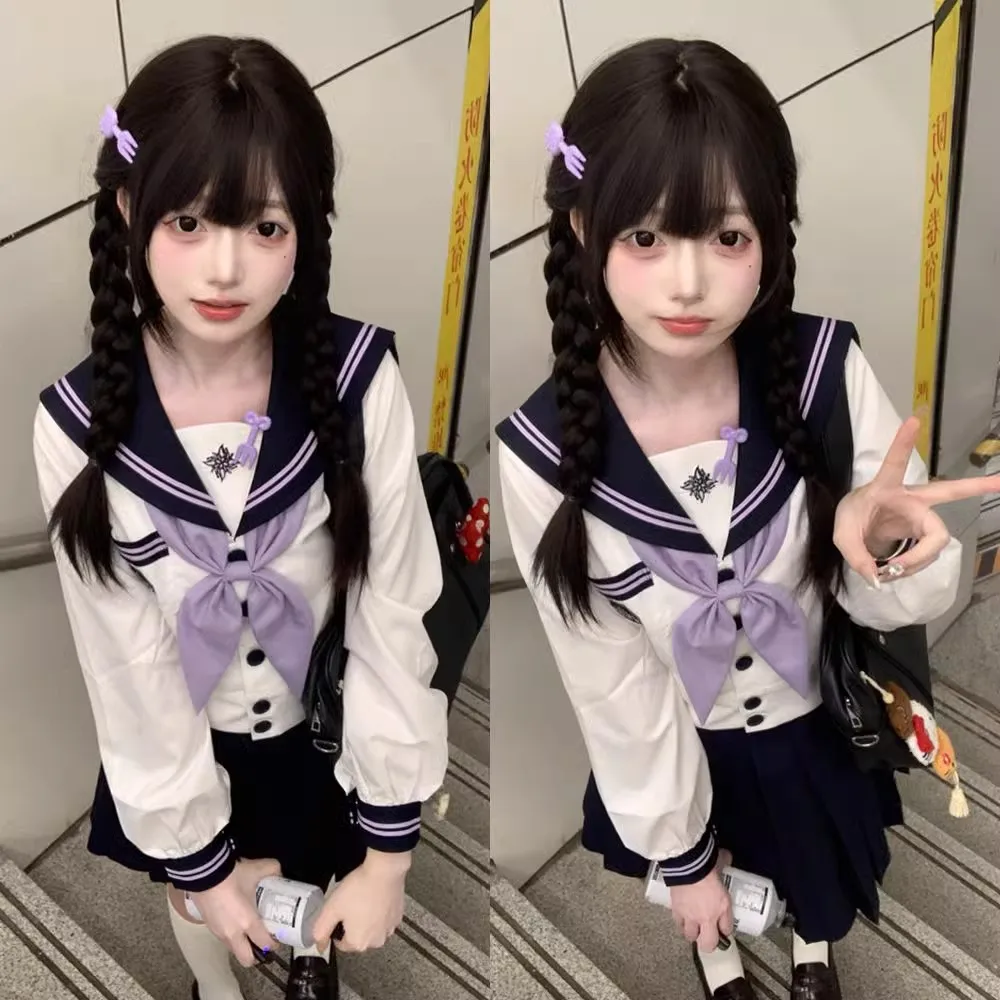 Uniforme scolastica giapponese per ragazze Vestito da marinaio Cosplay Seifuku Studente Vestito da marinaio Maniche lunghe Uniforme JK da donna coreana