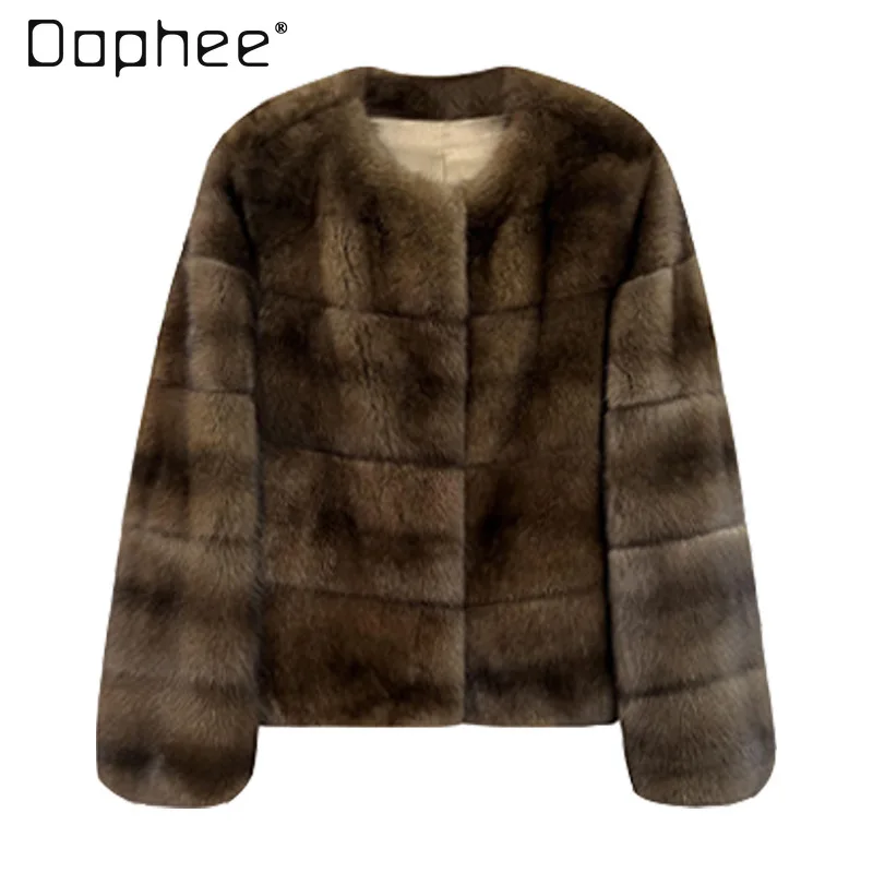 Mode léger luxe épaissi col rond court manteau de fourrure pour les femmes haut de gamme sensation tempérament élégant Socialite fausse fourrure manteau