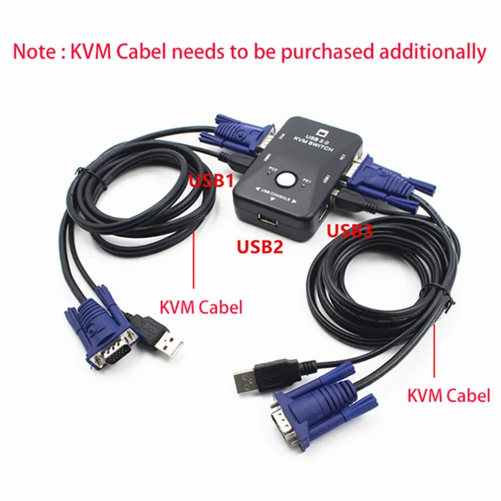 

Коммутатор KVM VGA 2-в-1 с 2 портами, USB 2.0, простое управление, гибкий USB 2.0 KVM-переключатель