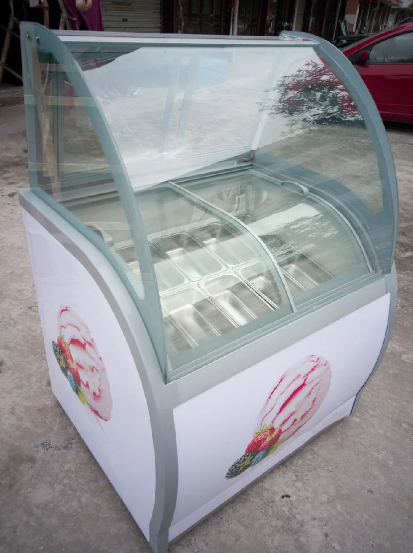 Commercial Single-Temperature Marble Ice Cream Display Case LED Curved Double Glass Door Compressor Freezer Refrigerator ETL