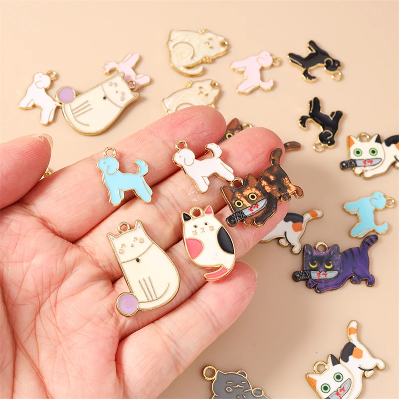 20 Stück Cartoon-Tier-Anhänger, Emaille-Katzen- und Hunde-Charms für Schmuckherstellung, Ohrringe, Halsketten, DIY-Bastelzubehör – Detail 2