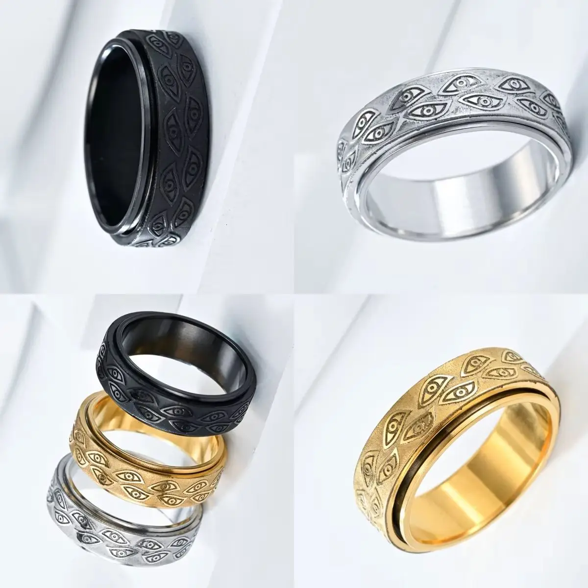 Viking Dragon Anti-Stress Stainless Steel Ring for Men Fidget Spinner Design Anxiety Relief Relaxing Rotating Stress Accessory