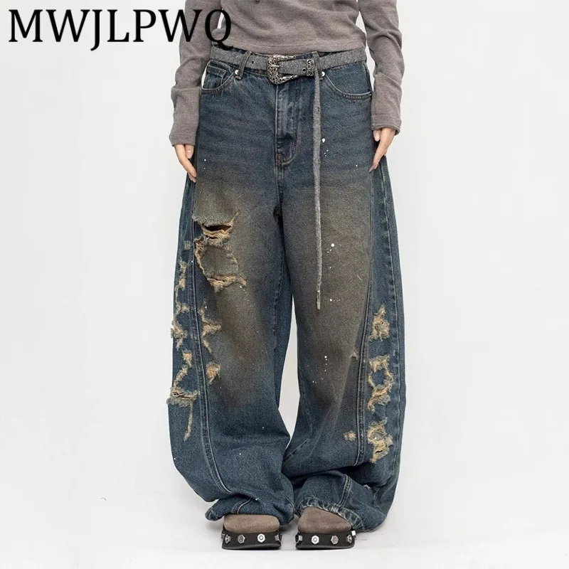 

MWJLPWQ джинсовые брюки Machete в американском стиле, мужские модные свободные повседневные джинсы для пар, осень 2023, новинка 12072