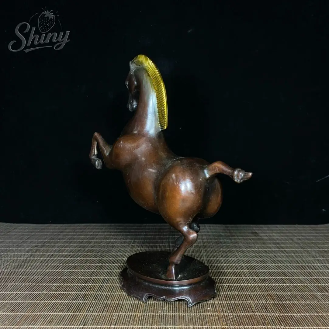 Antique Gilded Bronze Horse Statue Ornament Chinese Zodiac Horse Sculpture Home Living Room Decorative Art Piece