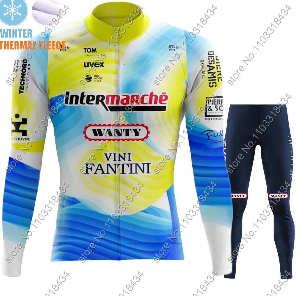 Maillot Wanty 2024 Team Cycling Jersey Set Long Sleeve Thermal Fleece Winter Clothing Road Race Bike Pants Jacket Suit MTB Ropa