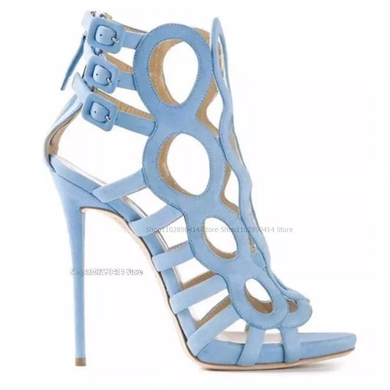 صنادل أزرق مفتوحة من الأمام بتصميم مجوف من Abrazine بسحاب خلفي أحذية نسائية بكعب عالي موضة مثيرة 2023 Zapatos Para Mujere