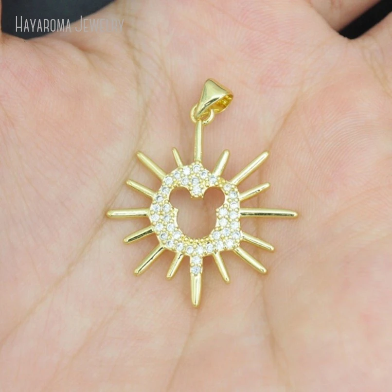

2Pcs Sun Animal Mouse Copper Jewelry Invisible Setting Wholesale Metal Cubic Zirconia Gold Color Pendant PM51809