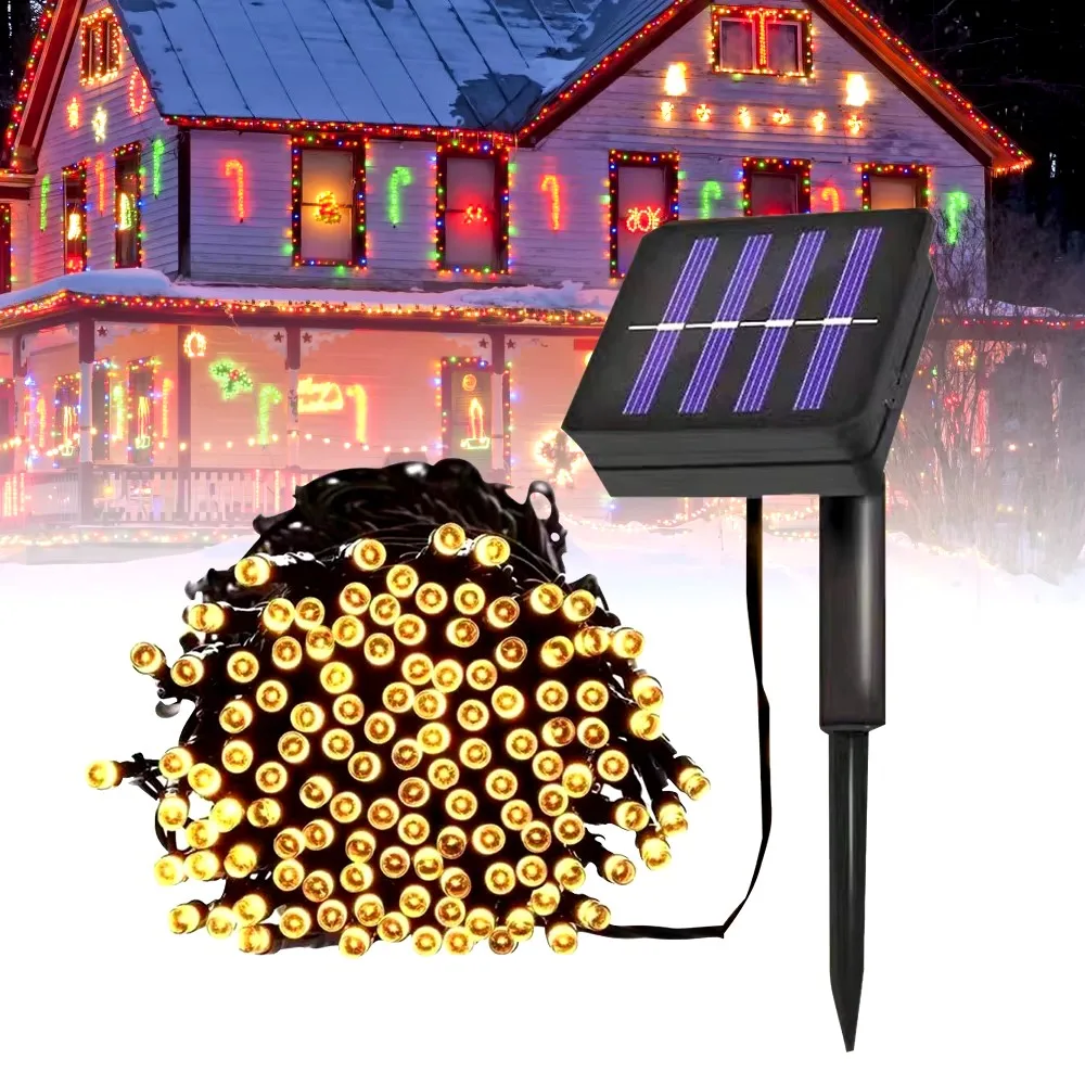 Guirnalda de luces alimentada por energía Solar, guirnalda de luces LED de hadas, luces de adorno, lámparas impermeables alimentadas por luz Solar para exteriores, decoración de fiesta de jardín de Navidad