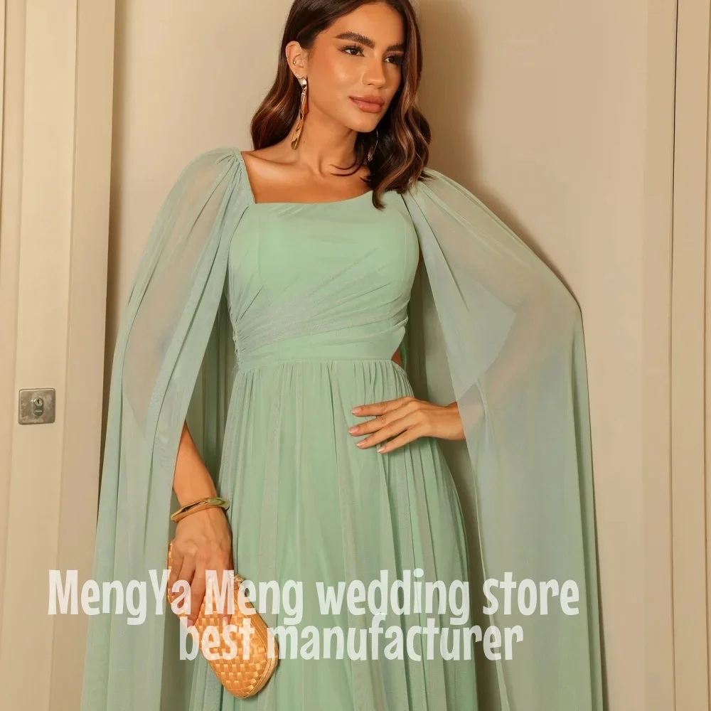 ZHUISHU Customized Shawl Square Collar Backless robes de soirée Mesh Fabric A-line Party Dress Floor-Length Strapless Prom Dress