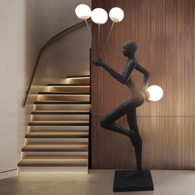 Hotel lobby human sculpture floor lamp standing game girl balloon decoration