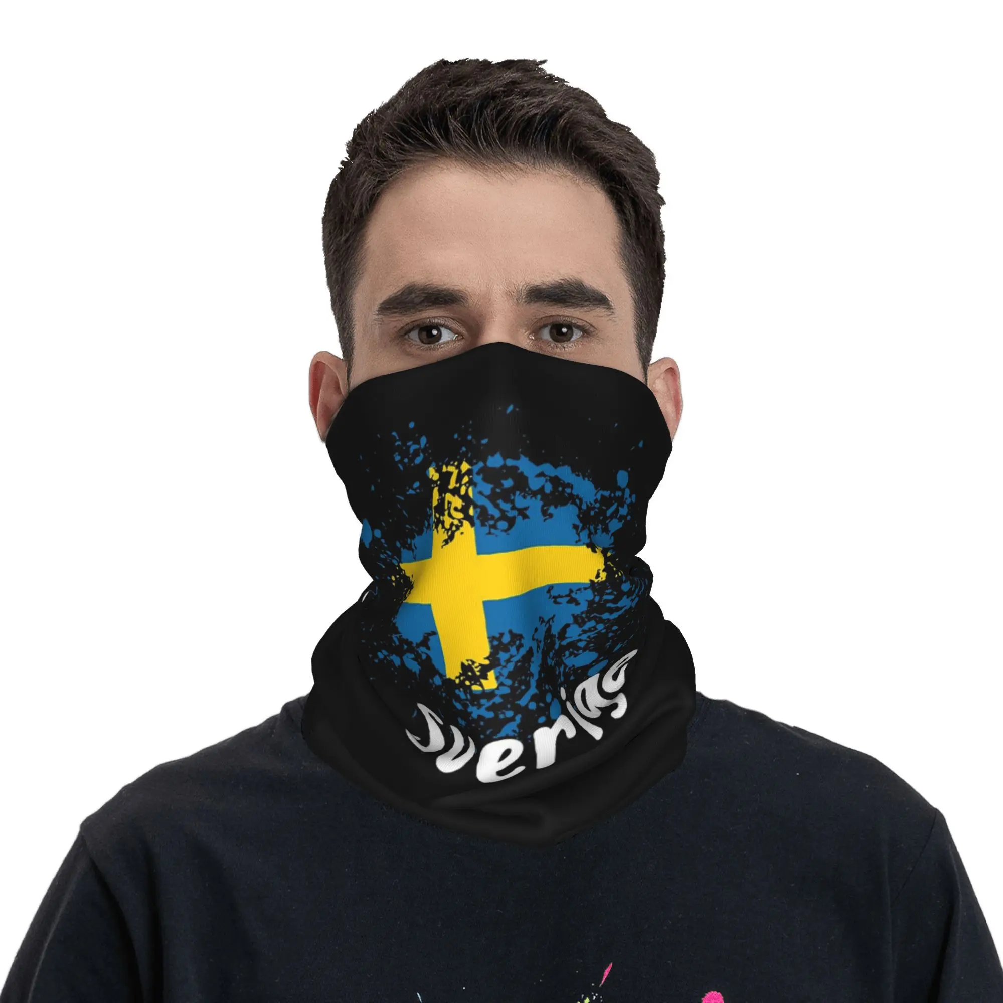 

Шведский флаг Швеция, черная бандана Sverige, гетры с принтом, маска, шарф, теплая повязка на голову, походная рыбалка