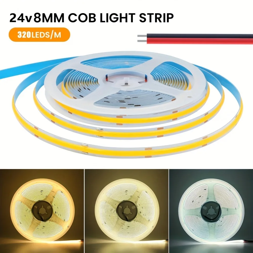 24v-cob-ledストリップ-高密度-ra90-320led-温白色-自然光-白色-赤色-アイスブルー-黄色-ピンク-フレキシブルリボン-ラインライト