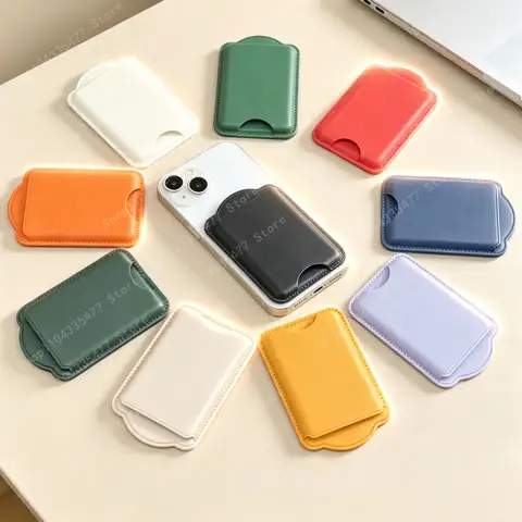 For Magsafe Magnetic PU Leather Card Holder Wallet Cards Case For Apple iPhone 17 Air 16 15 Pro Max Samsung Galaxy S25 S24 Ultra