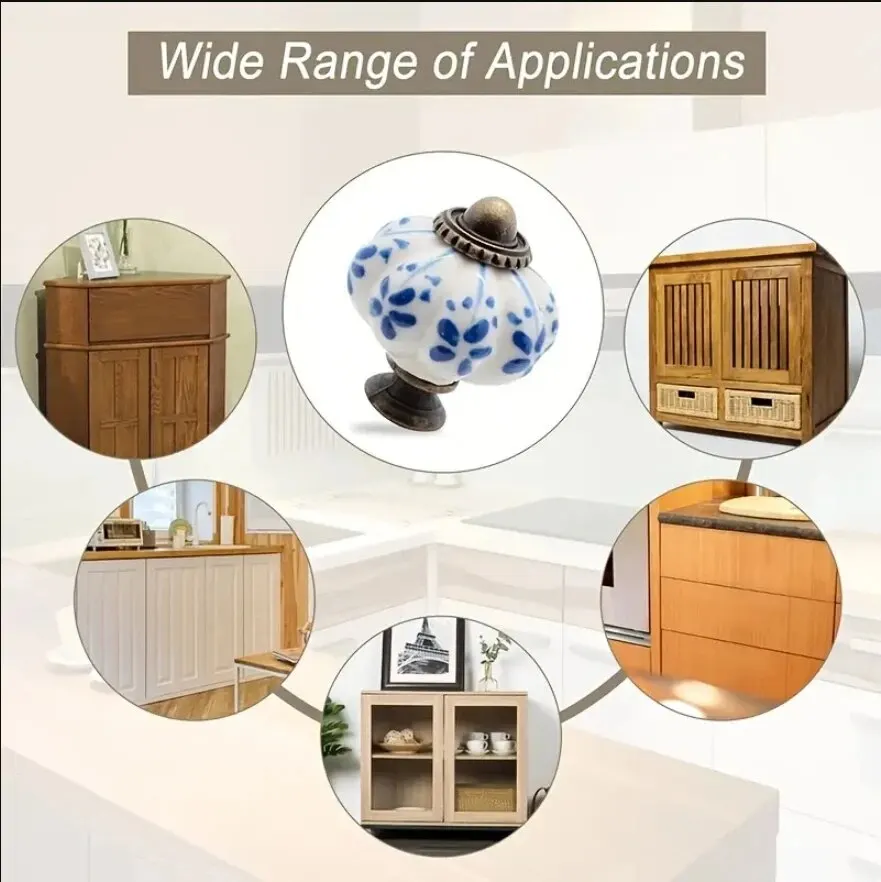 Pegangan pintu kabinet kamar anak-anak pegangan tarik keramik labu pola pedesaan pegangan pintu Retro Eropa