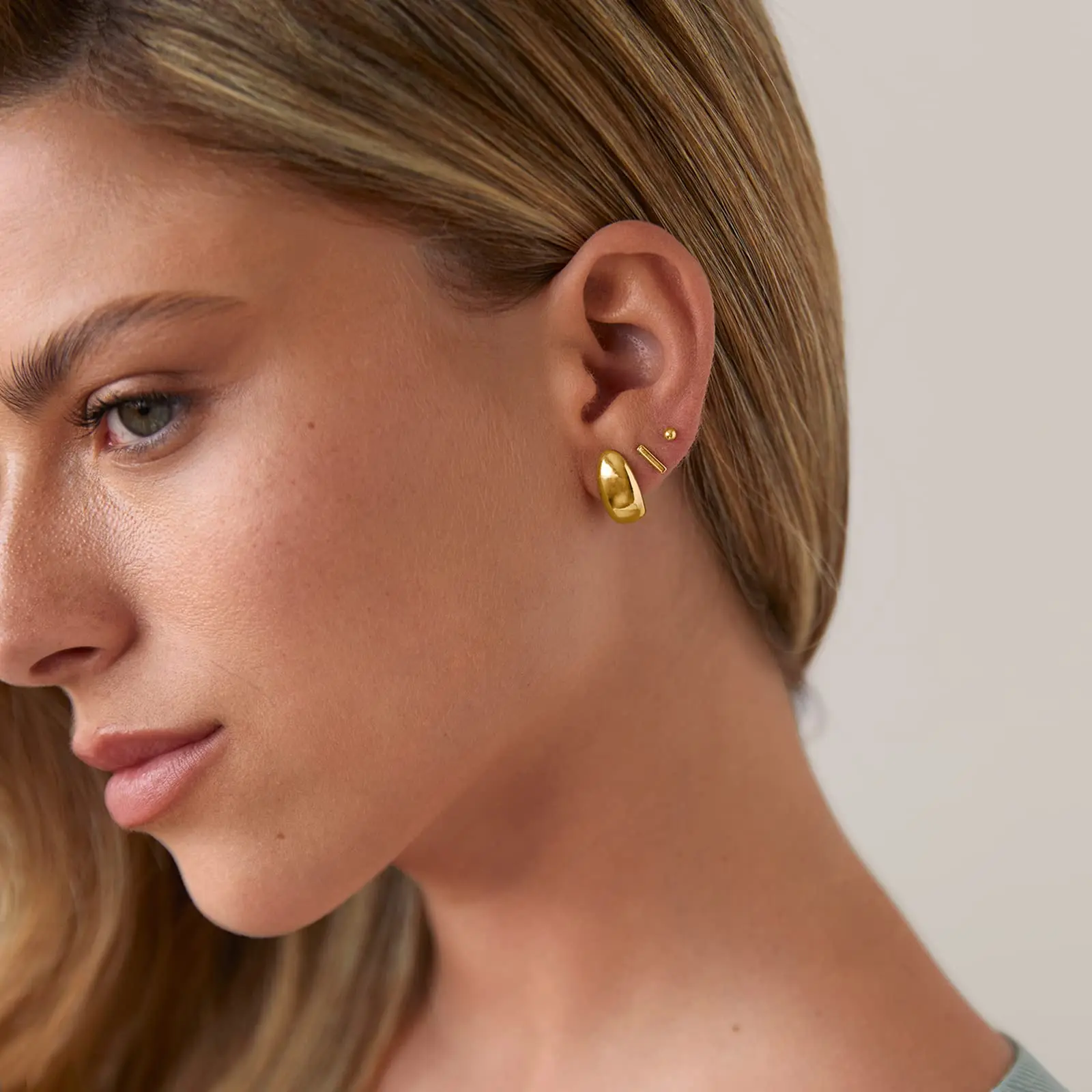 Shevalues New Gold Plated Sterling Silver Post Huggie Earrings Fashion Gold Dome Huggie Hoop Earrings for Women Popular jewelry