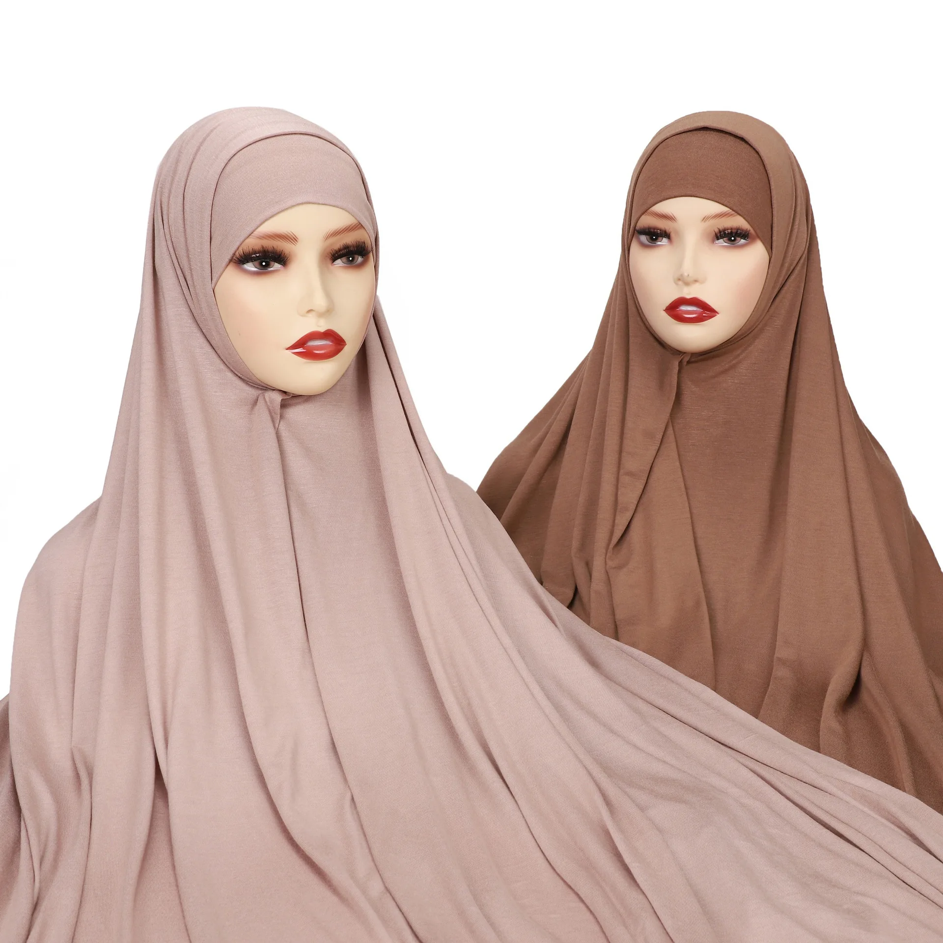 

Womens 2 Piece Set Solid Color Amira Jersey Muslim Hijab Modal Stretch Head Scarf Tube Inner Underscarf Cap Long Muffler