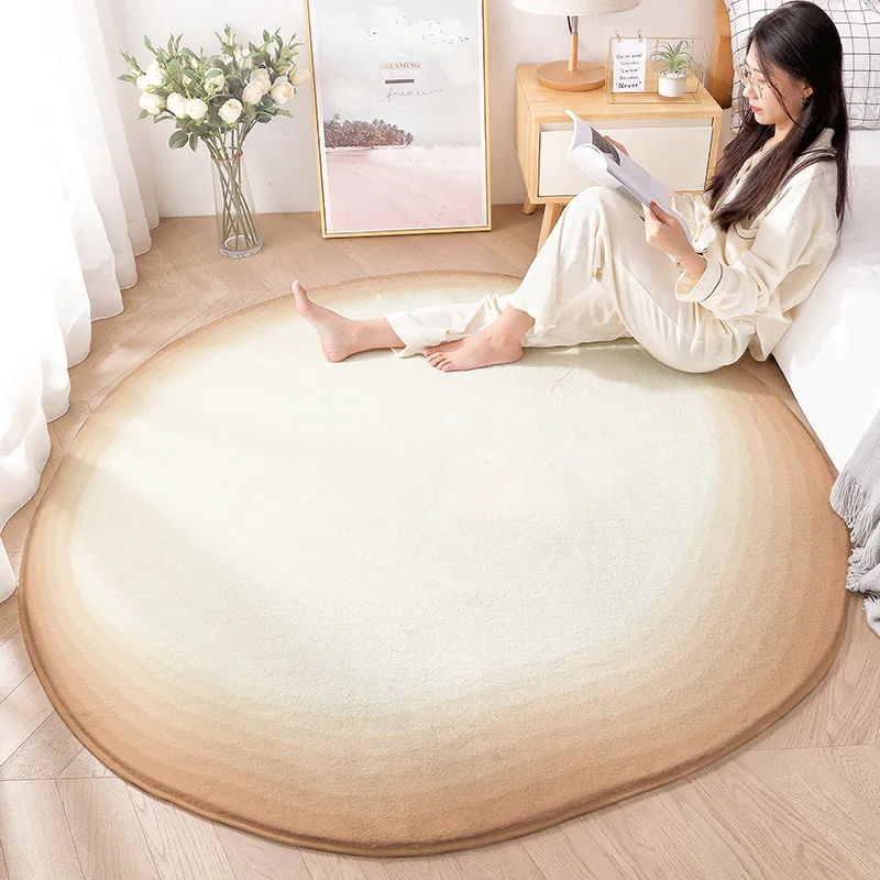 

Home Round Carpet Light Luxury Irregular Carpet For Living Room Decor Sofa Area Non-Slip Floor Mat Modern Orange Bedroom Rug