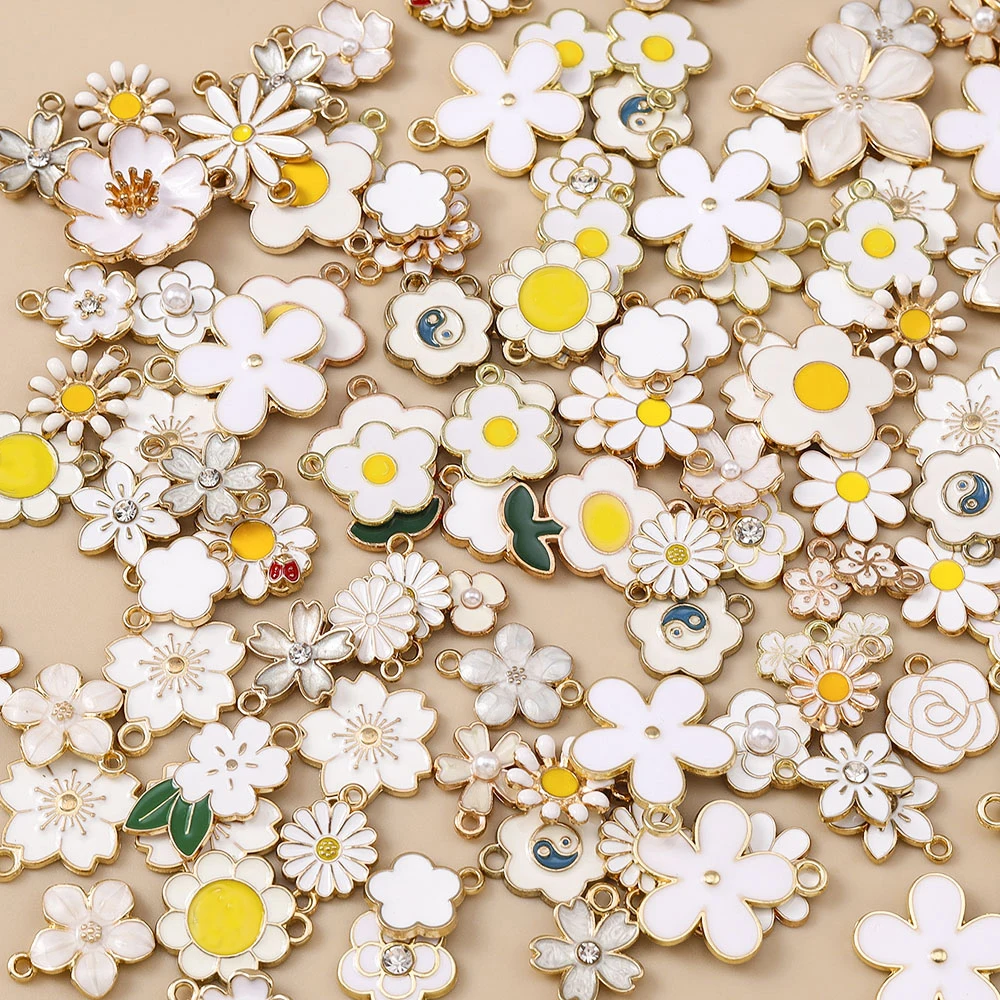Leslie 20 Stück niedliche grüne Emaille-Blumen-Anhänger für Halsketten, Armbänder, Ohrringe, Schmuckherstellung, Zubehör, DIY-Zubehör – Detail 6