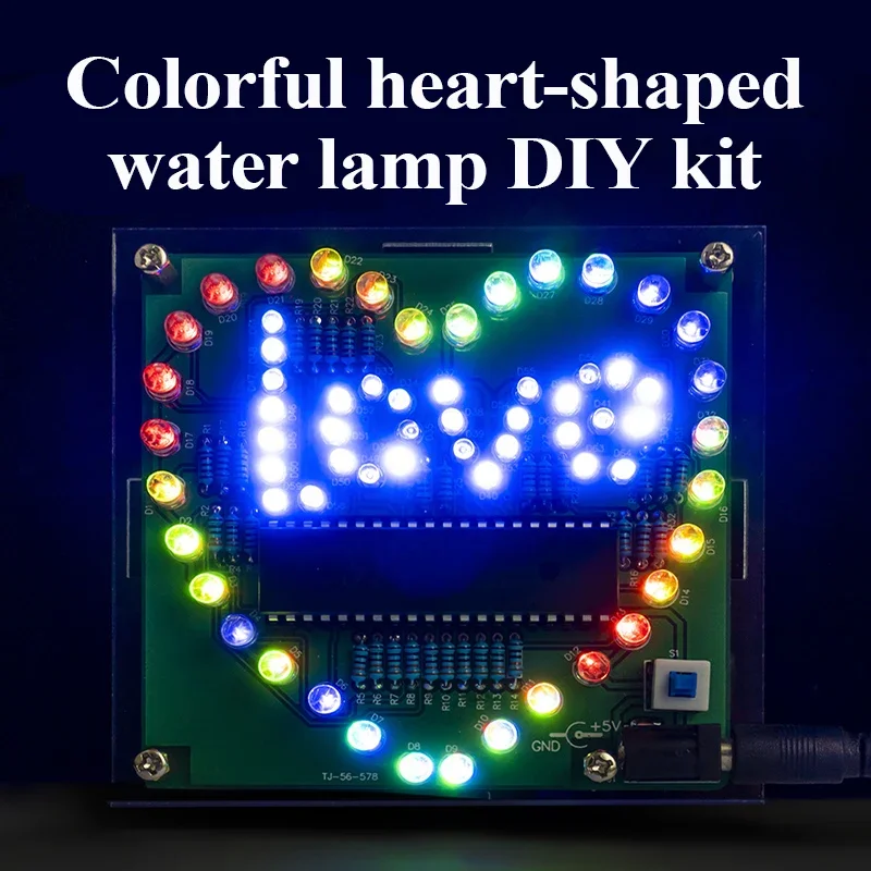 Colorful Dazzling Flowing Water Heart-shaped Light DIY Kit 51 Microcontroller With LOVE Fun Electronic Production