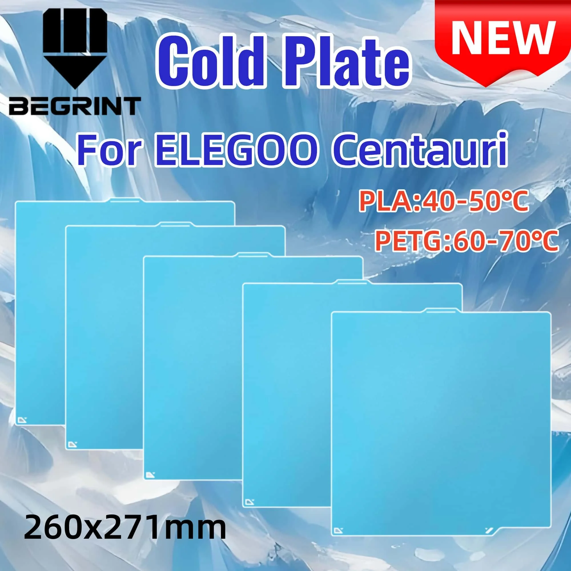 

For Elegoo Centauri Cold Plate 260x271mm Lower Temp Energy Save Strong Adhesion Double Sided Spring Steel Sheet Build Plate