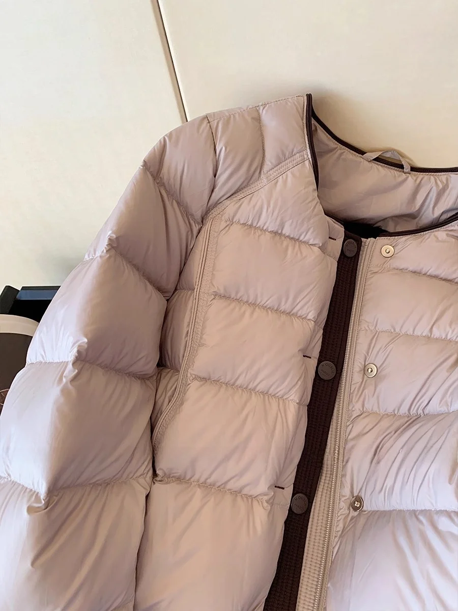 Koreaanse Sle Thiened Katoen Jaet ronde Ne Dames Winter High-End Veelzijdige Warme Bovenkleding Woon-werkverkeer Loose Fit Lange Sve