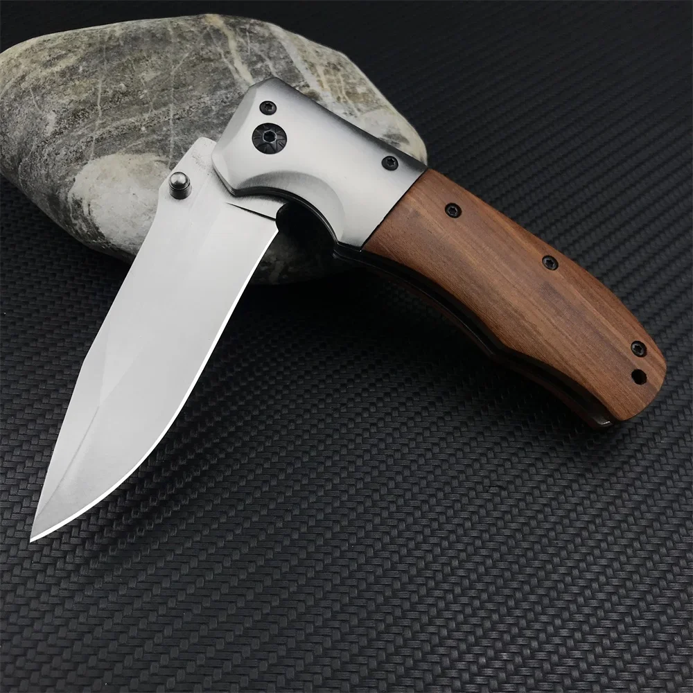 Couteau pliant de poche tactique d'extérieur DA51, lame 5Cr13Movblade en bois coloré + manche en acier inoxydable, outil de chasse, couteaux EDC de Camping