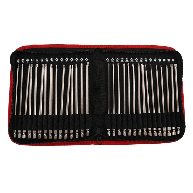 30 Pcs 1/4-Inch Hex Shank Long Magnetic Screwdriver Bits Set Slotted Cross Square S2 Steel Power Tools