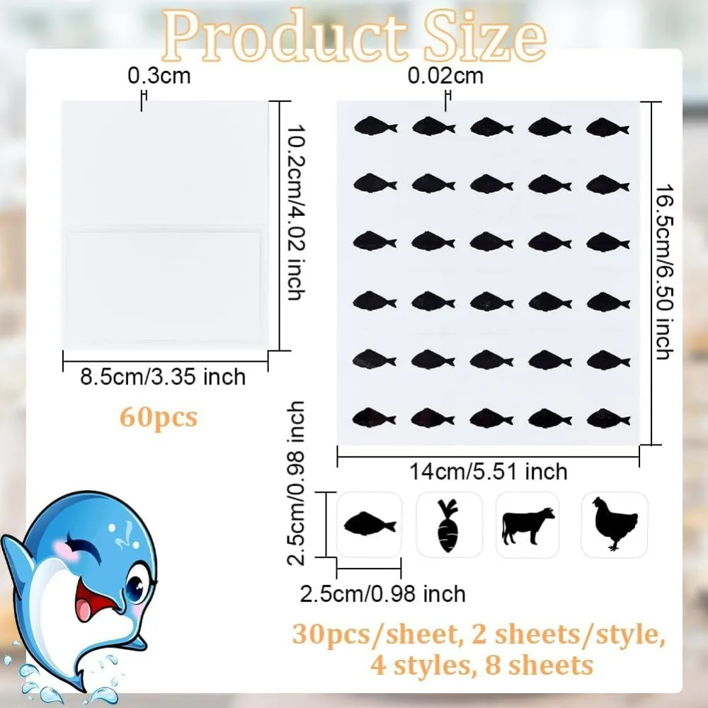 240pcs 4 Styles Black Meal Stickers 1 Inch with 60pcs Table Place Card Food Choice Sticker Set Cow/Chicken/Fish/Carrot Wedding