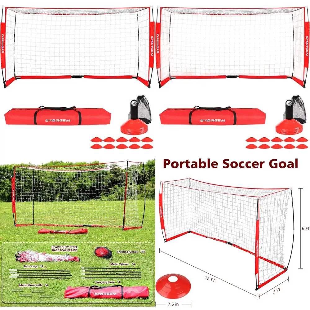 

Portable Soccer Goal Set with Collapsible Metal Base, 15 Training Cones for Backyard Play