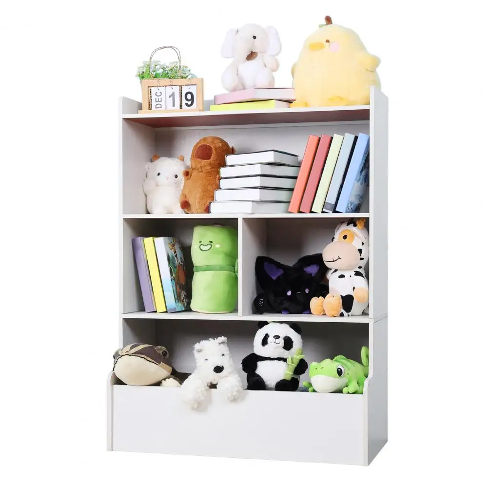 Kids Bookshelf 4-Tier Storage Bookcase Wooden Open Book Shelf Floor Standing Toy Organizer and Storage Cabinet for Playing Room