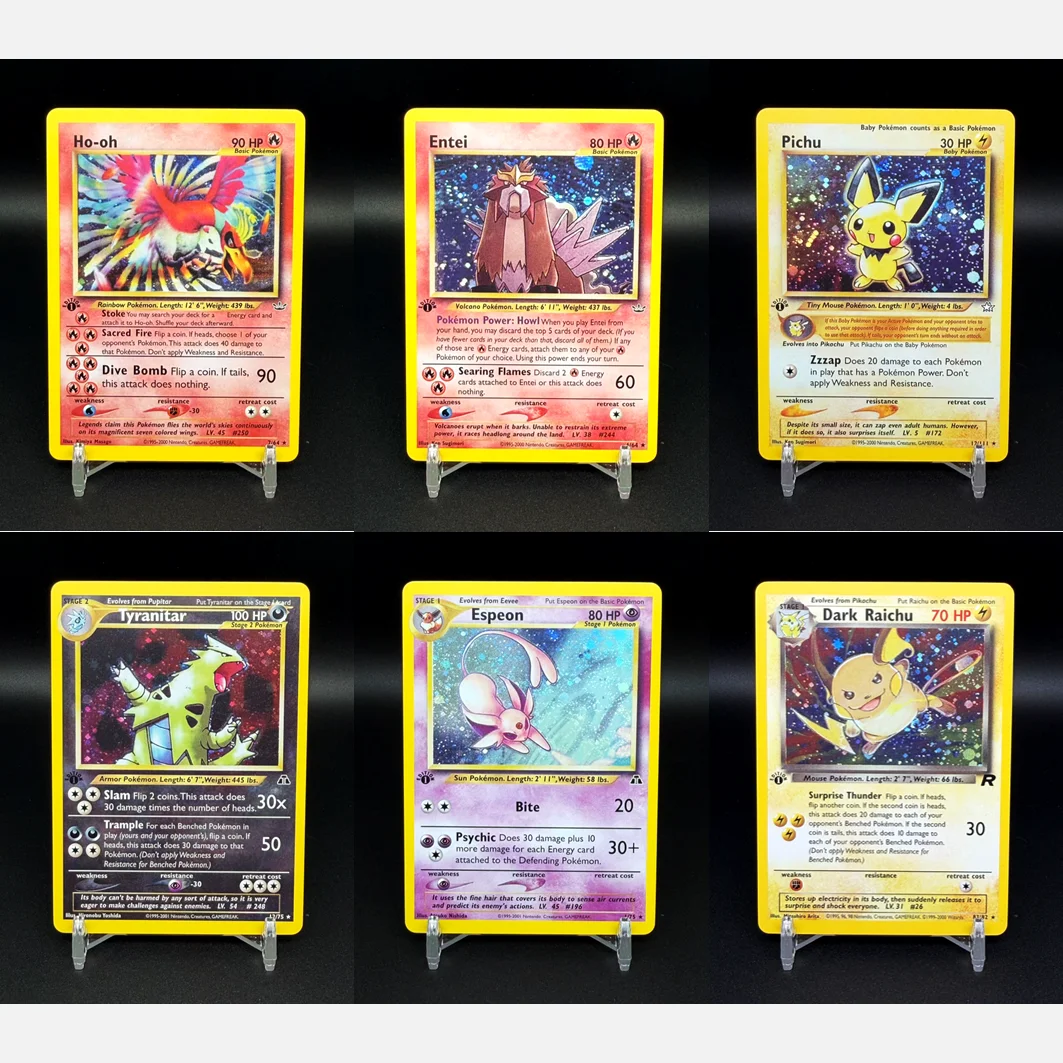 

Proxy Card DIY Pokemon 1st Edition Holo Pichu Espeon Tyranitar Ho-oh Dark Raichu Entei Vintage TCG Game Cards Flash Card Gift