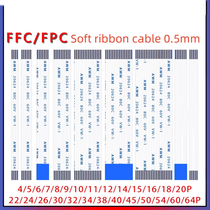 10 peças de fábrica fornece diretamente cabos de fita flexível ffc/fpc com um espaçamento de 0.5mm awm 20624 80c 60v VW-1 fios de conexão