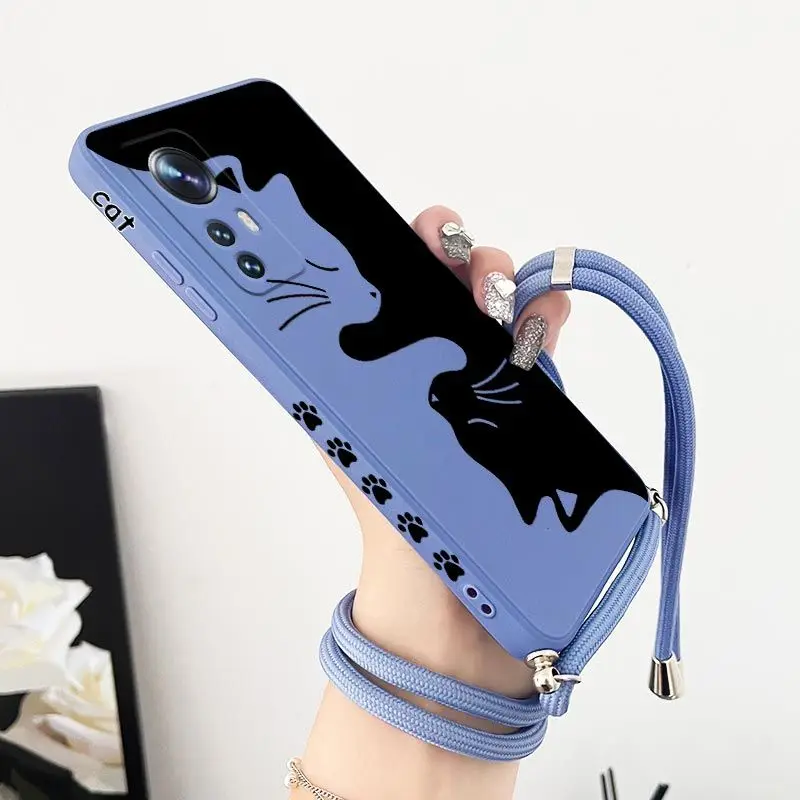 Hug Kitten Crossbody Lanyard Silicone Phone Case For Xiaomi Mi 13 12S Ultra 13 Pro 11T Ultra 12 12T 11 11 Lite 10 10T Cover